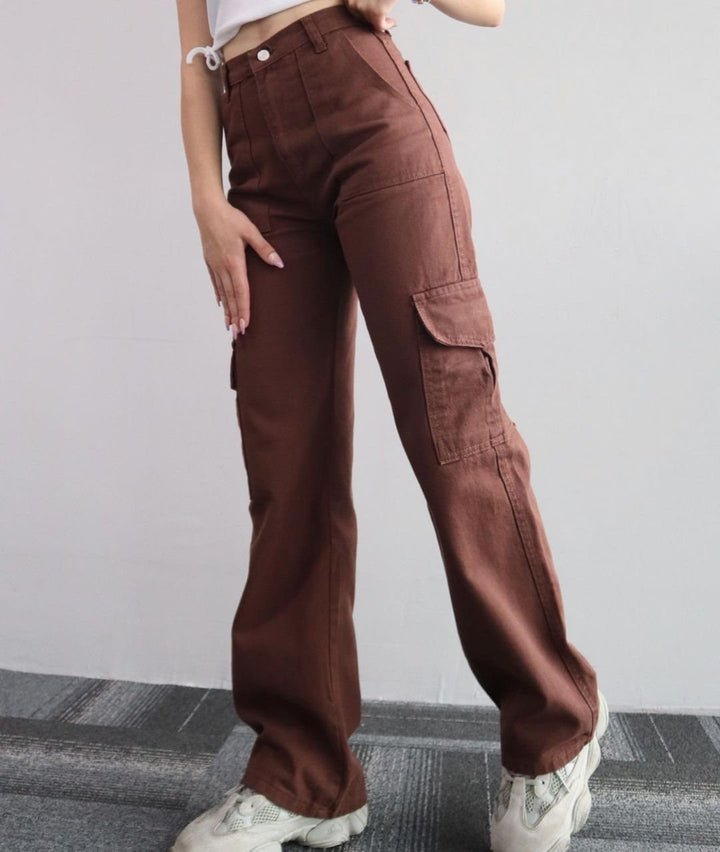 Women's High-Waist Cargo Pants made of Twill with Flap Pockets and Wide Leg Mune Fashion