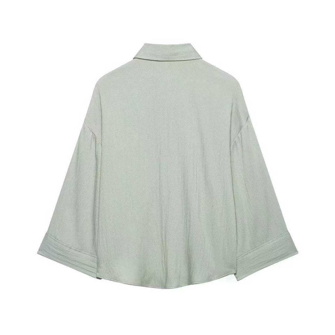 Women's Oversized Linen Look Shirt Blouse with Wide Three-Quarter Sleeves and Chest Pocket Mune Fashion