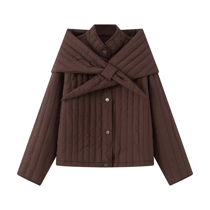 Women's quilted jacket with oversized wrap collar and snap button placket Mune Fashion