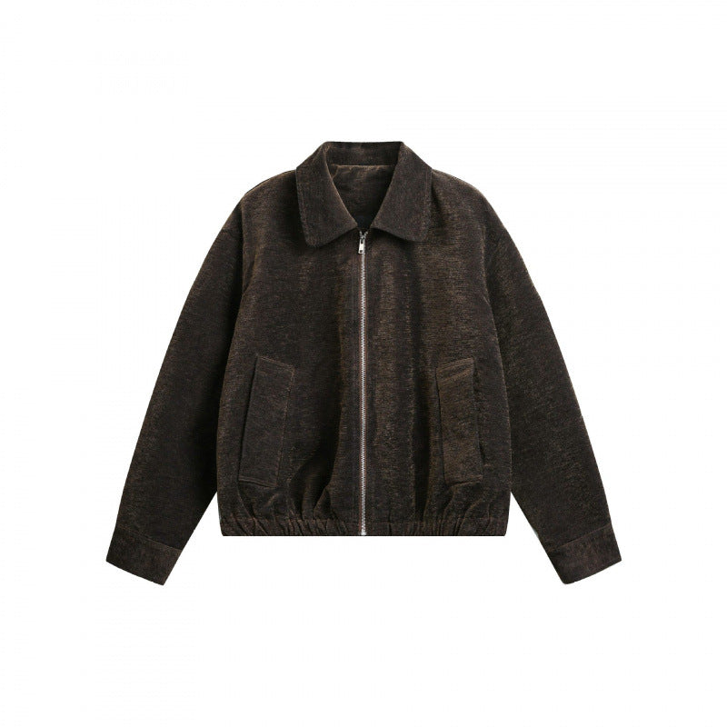 Men's short jacket made of teddy fleece with shirt collar, zipper, and elastic hem Mune Fashion