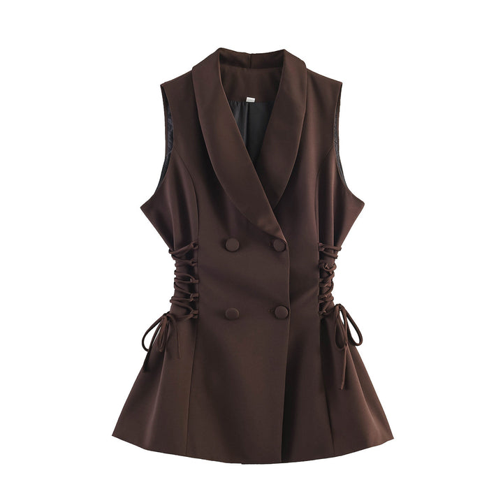 Women's sleeveless double-breasted blazer vest with waist lacing Mune Fashion