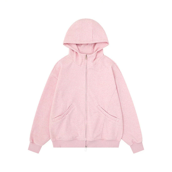 Unisex Striped Hooded Sweat Jacket with Zipper and Kangaroo Pockets Mune Fashion