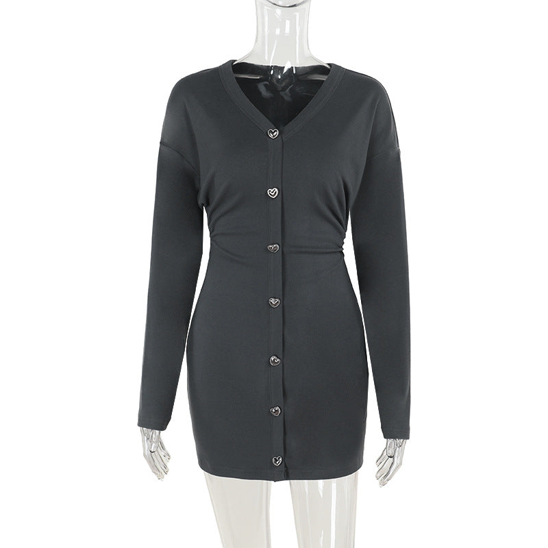 Women's Tailored Knitted Button Midi Dress with Heart Buttons Mune Fashion