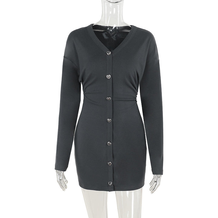 Women's Tailored Knitted Button Midi Dress with Heart Buttons Mune Fashion