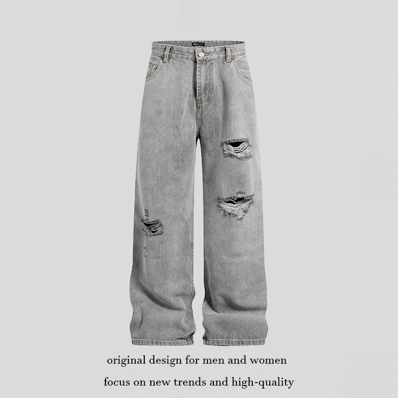 Women's wide high-waisted jeans in palazzo cut with destroyed details Mune Fashion