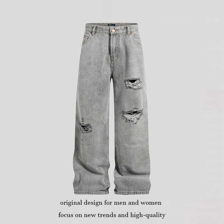 Women's wide high-waisted jeans in palazzo cut with destroyed details Mune Fashion