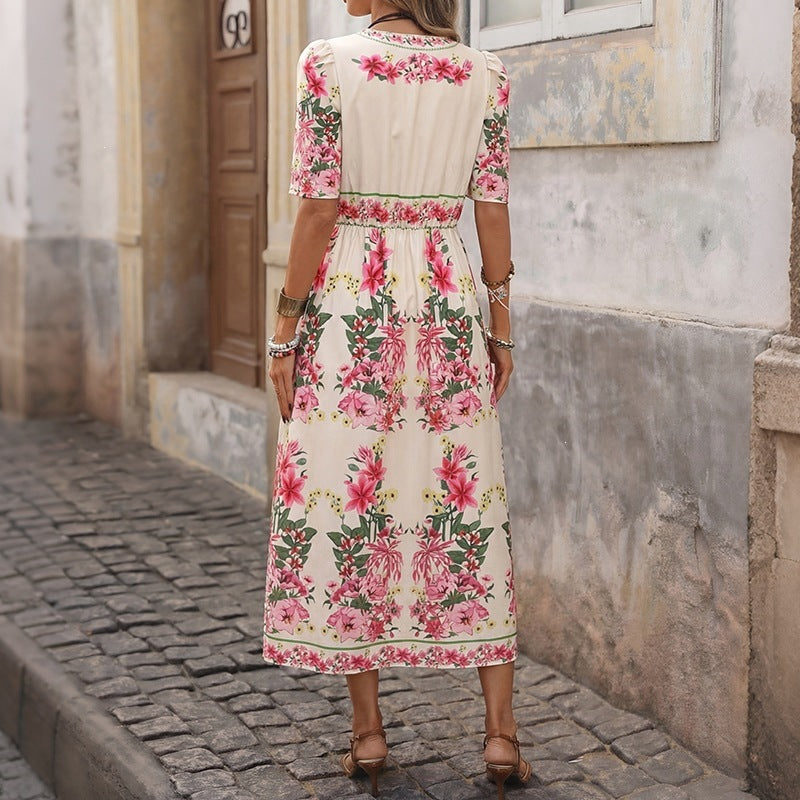 Ladies Midi Dress with Floral Pattern Mune Fashion
