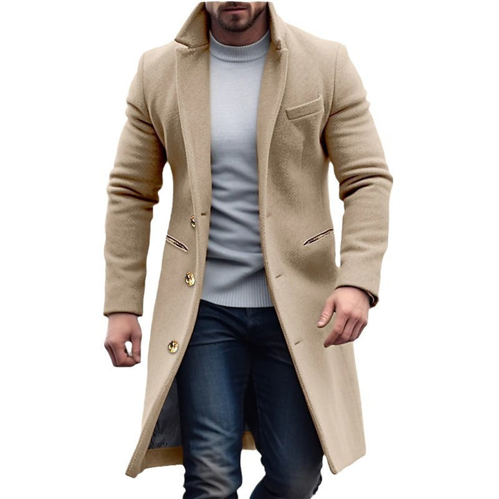 Men's knee-length classic coat with padded lining and elegant button placket Mune Fashion
