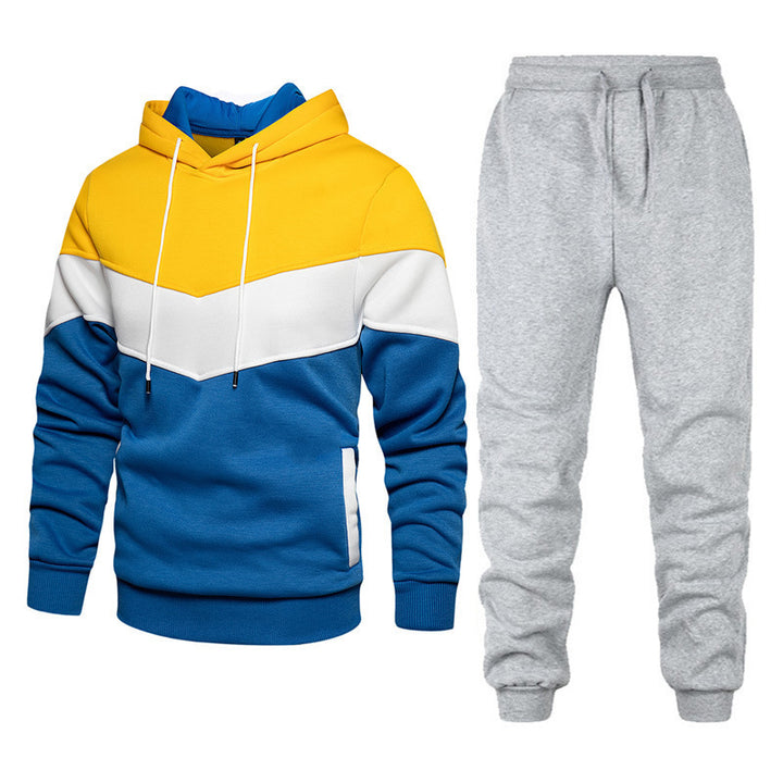 Men's Nano Athleisure Set with Chevron Hood, Fleece-Lined Pullover, and Slim-Fit Jogging Pants Mune Fashion