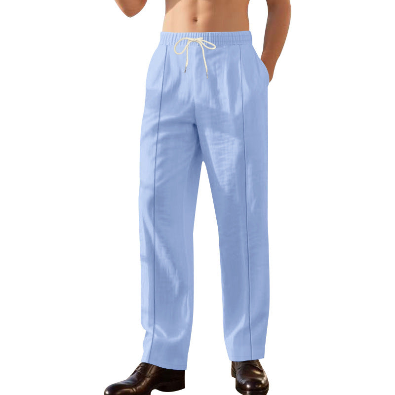 Men's nan Relax Leisure Pants with elastic drawstring waistband, decorative crease, and side inset pockets Mune Fashion