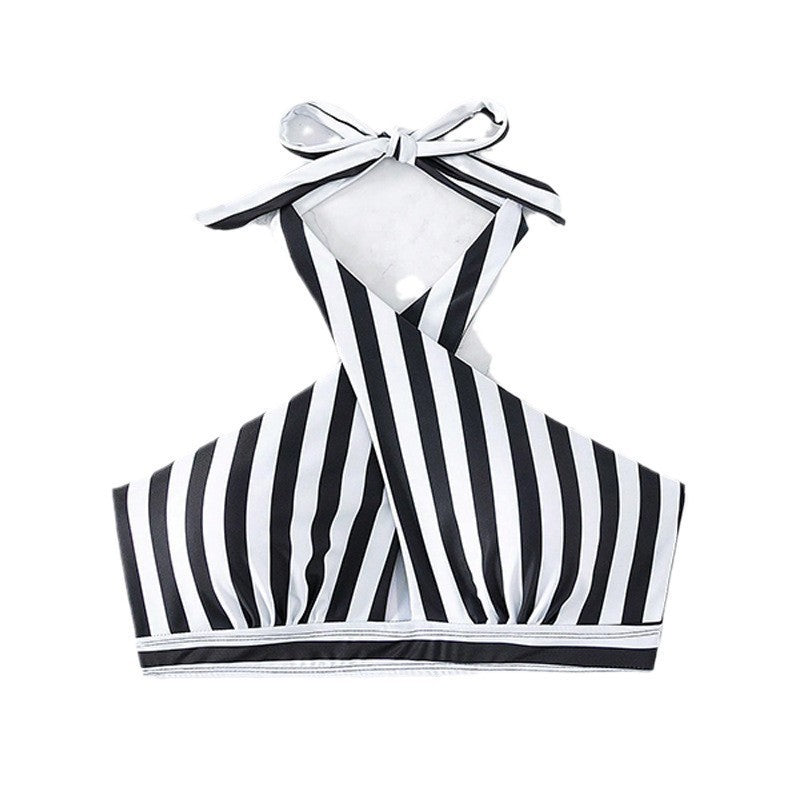 Ladies' sport bikini top with graceful knot and striped design Mune Fashion