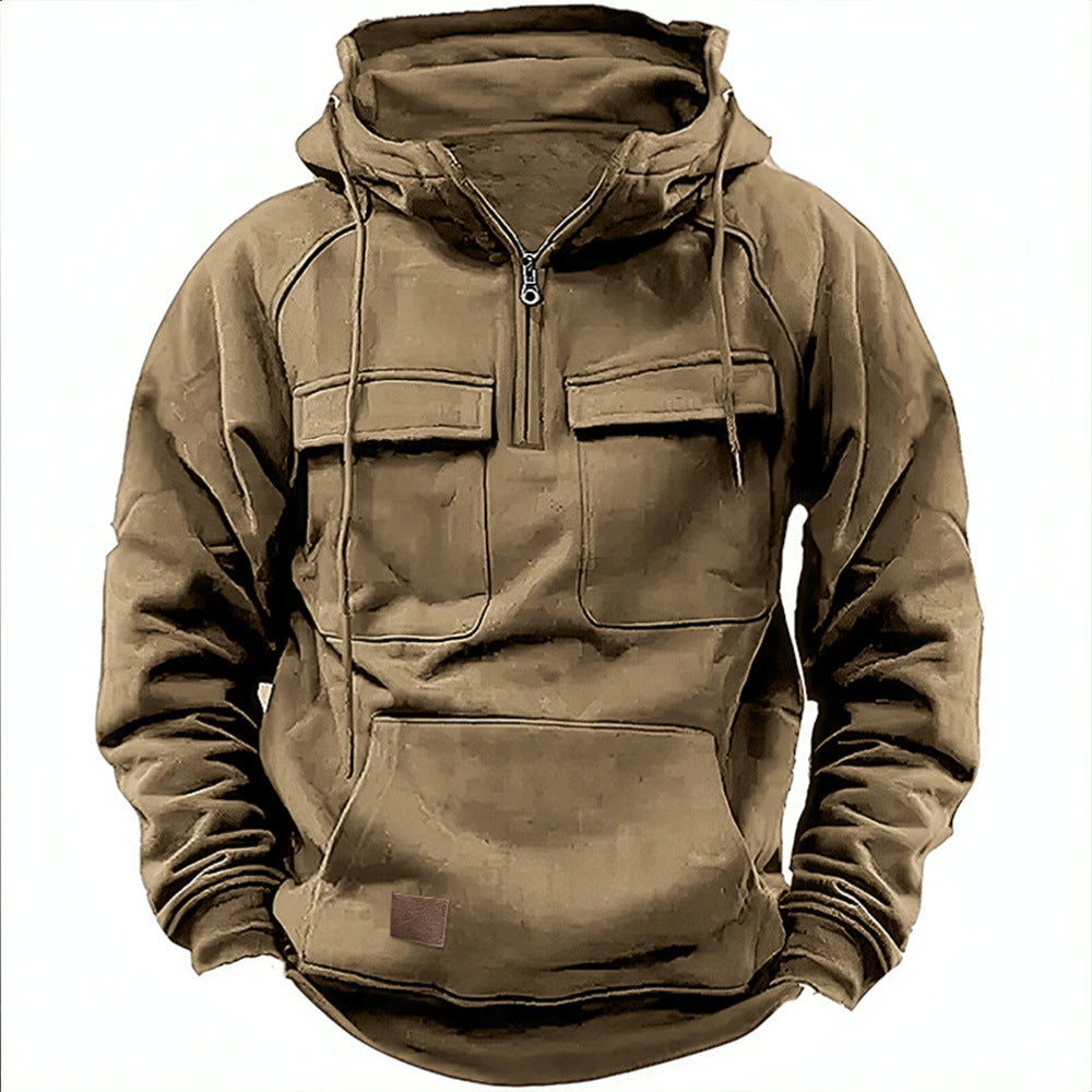 Men's tactical half-zip hoodie with chest flaps, kangaroo pocket and reinforced seams Mune Fashion