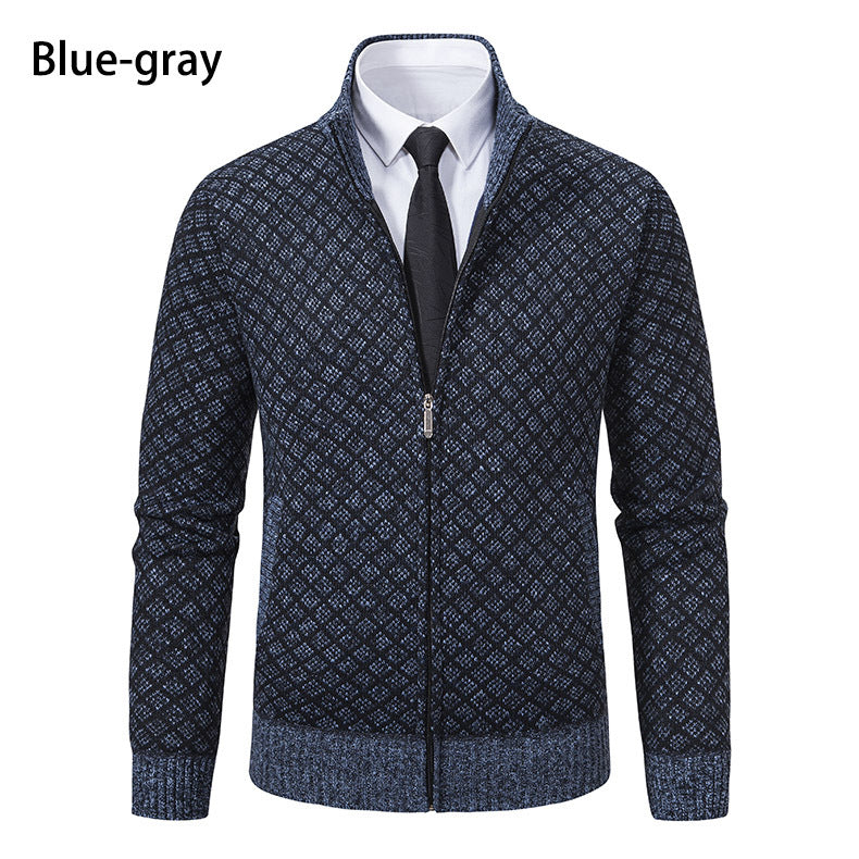 Men's patterned cardigan with stand collar and full zip Mune Fashion