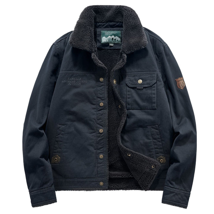 Men's Sherpa-lined canvas field jacket with shirt collar and utility pockets Mune Fashion