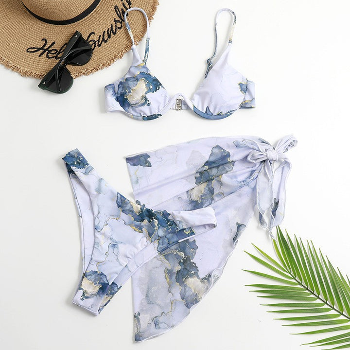 Women Triangle Bikini Set with Elegant Wrap Skirt Mune Fashion