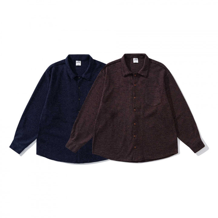 Unisex Boxy-Structure Knit Shirt with Kent Collar, Full Button Placket, and Patch Chest Pocket Mune Fashion