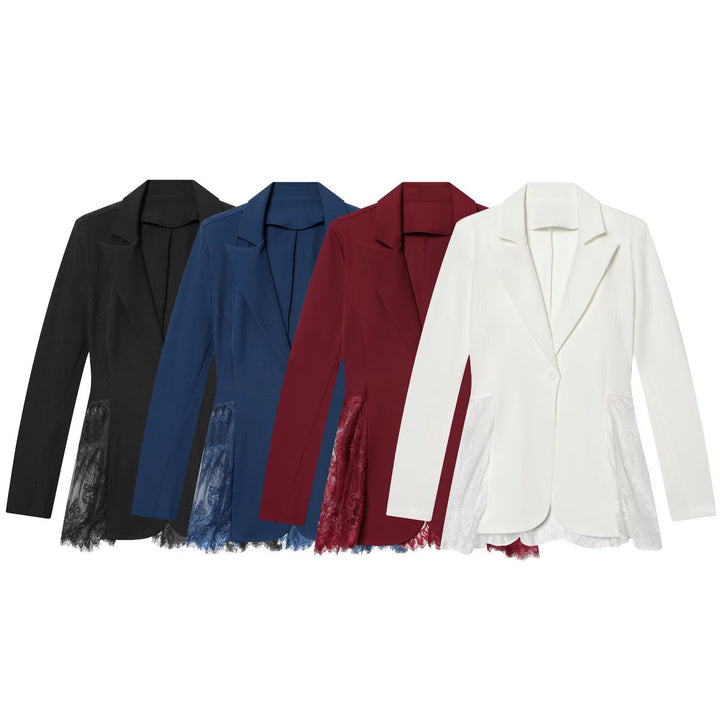 Women's Long Blazer with Inserted Lace Skirt and Tailored Cut Mune Fashion