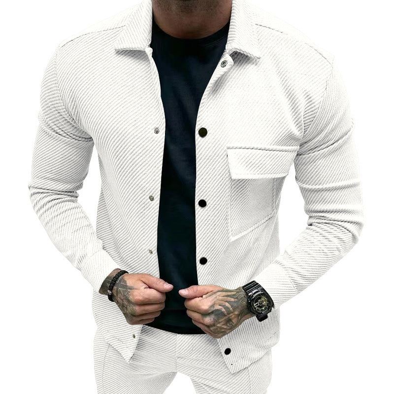 Men's nan urban shirt jacket set in textured cord look with chest flap and narrow fit Mune Fashion