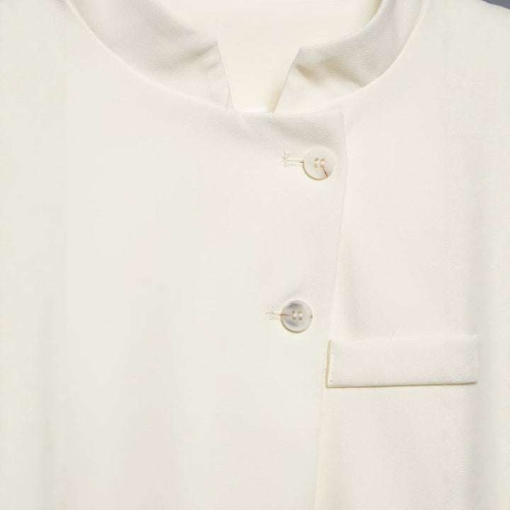 Women Short Tailored Blazer with Stand-Up Collar and Asymmetrical Button Placket Mune Fashion