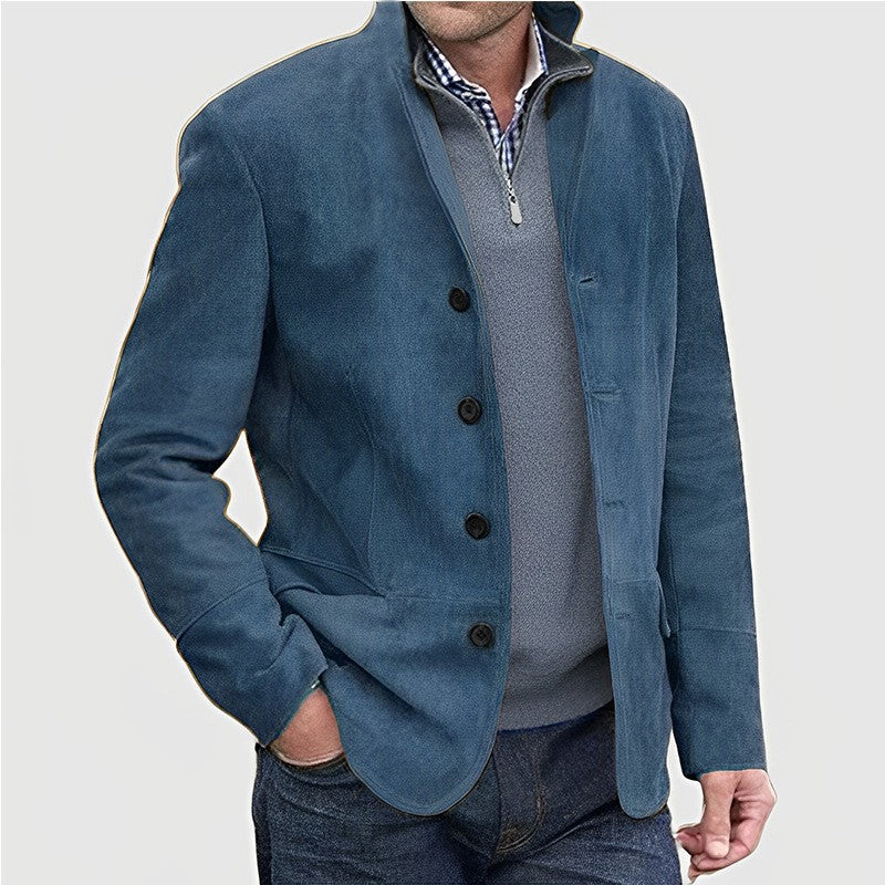 Men's jacket-like velour overcoat with button placket and pockets Mune Fashion