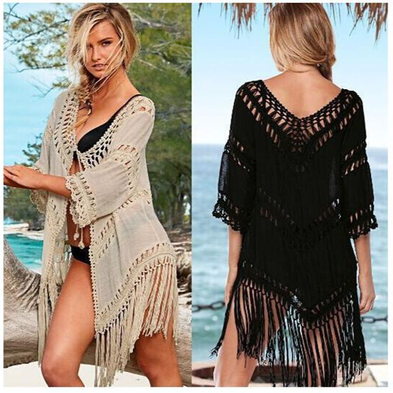 Ladies crocheted beach cover-up with fringes Mune Fashion 1779787756