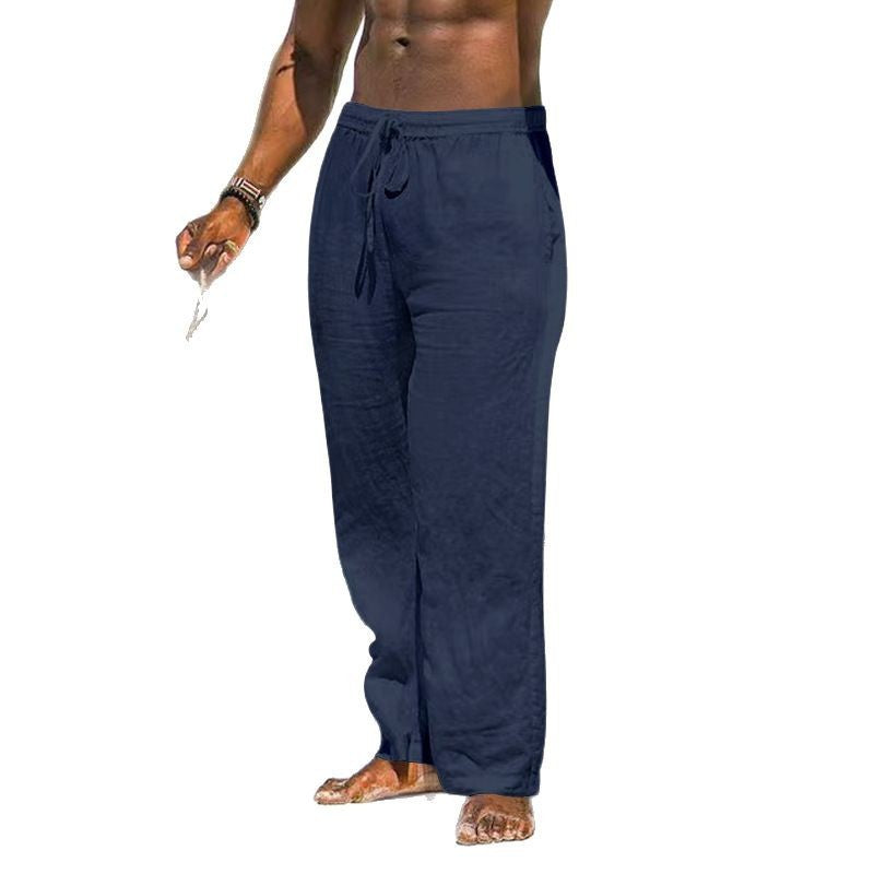 Men's relaxed linen trousers with elastic drawstring, straight leg and side pockets Mune Fashion