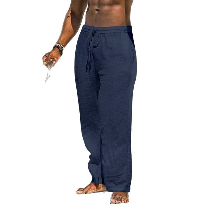 Men's relaxed linen trousers with elastic drawstring, straight leg and side pockets Mune Fashion