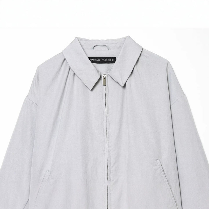 Women Oversized Bomber Jacket with Shirt Collar Zipper and Elastic Hem Mune Fashion