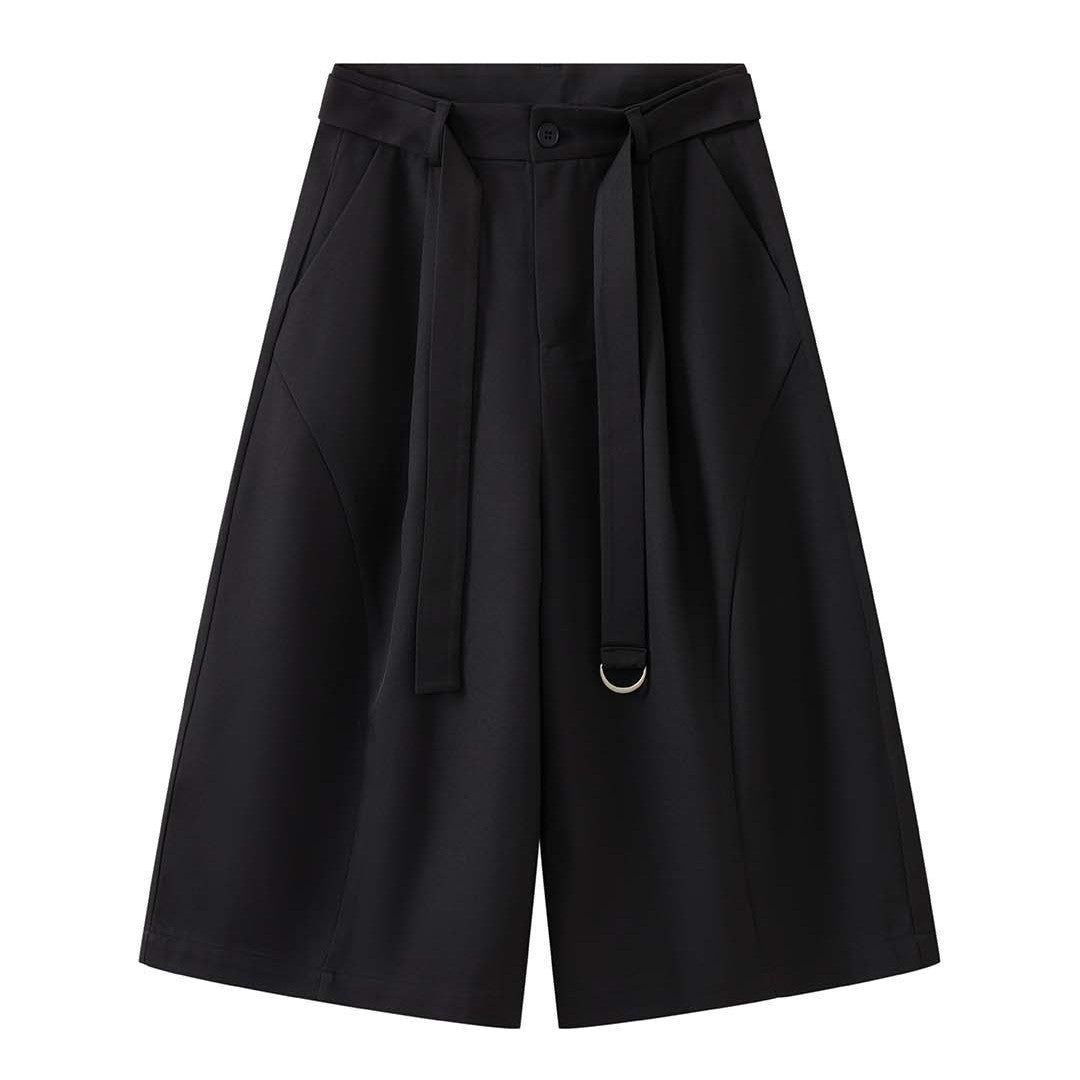 Women Wide High-Waist Pleated Culottes with D-Ring Tie Belt Mune Fashion