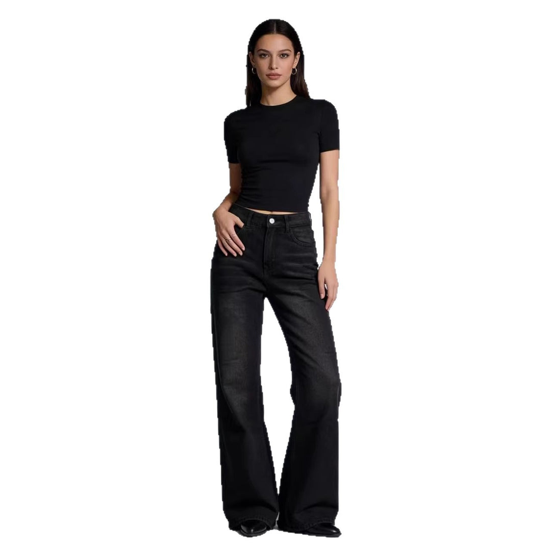 Ladies high-waisted stretch flared jeans with frayed hem and tailored five-pocket cut Mune Fashion