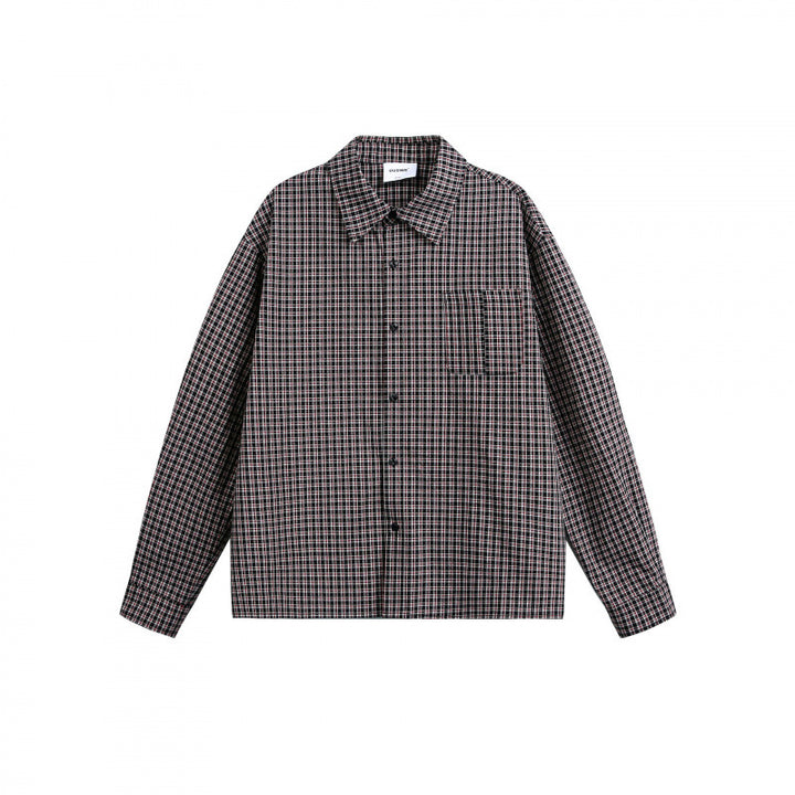 Men's Boxy Overshirt in a fine check pattern with a continuous button placket and a patch chest pocket Mune Fashion