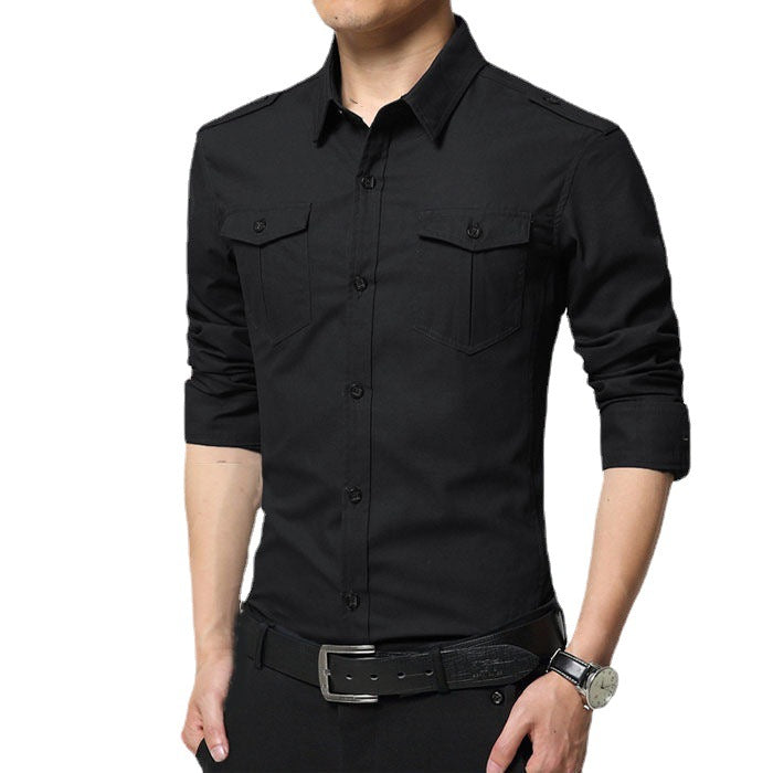 Men's Slim-Fit Utility Shirt with Shoulder Flaps and Flap Pockets Mune Fashion