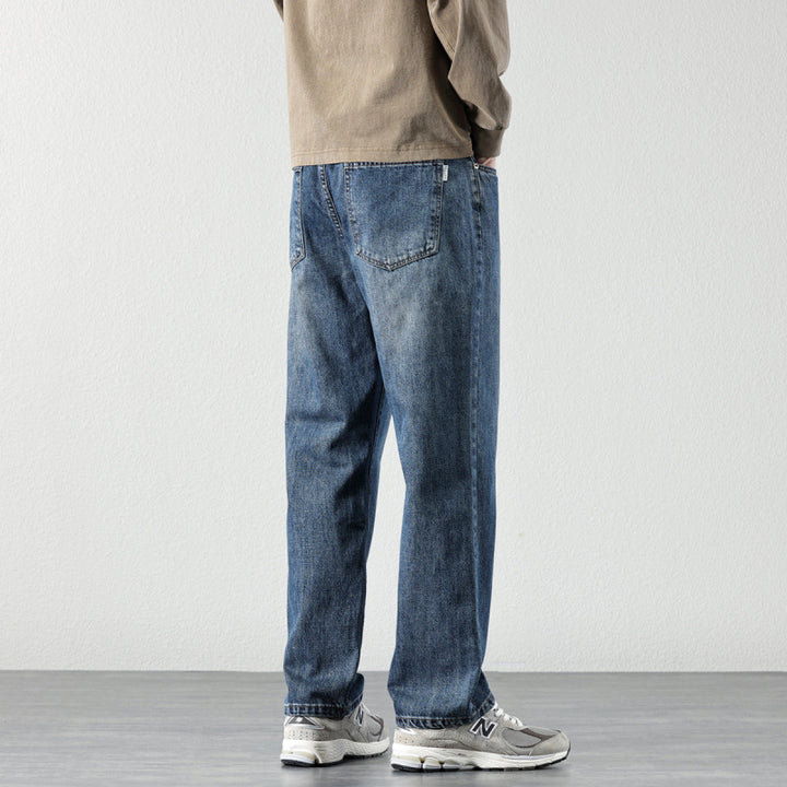 Men's Wide Straight-Leg Denim Jeans with Vintage Wash and Loose Fit Mune Fashion