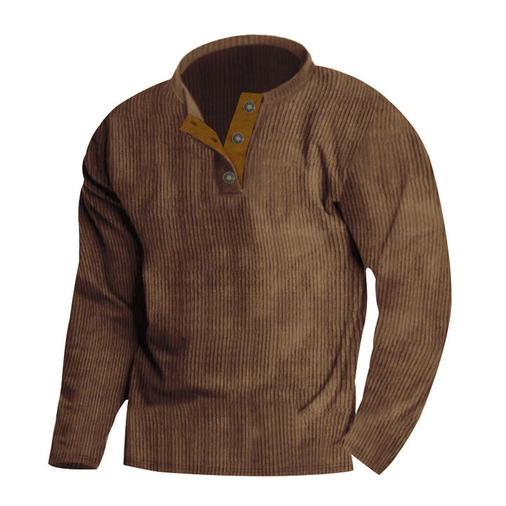 Men's ribbed Henley pullover with short button collar and contrasting velour trim Mune Fashion