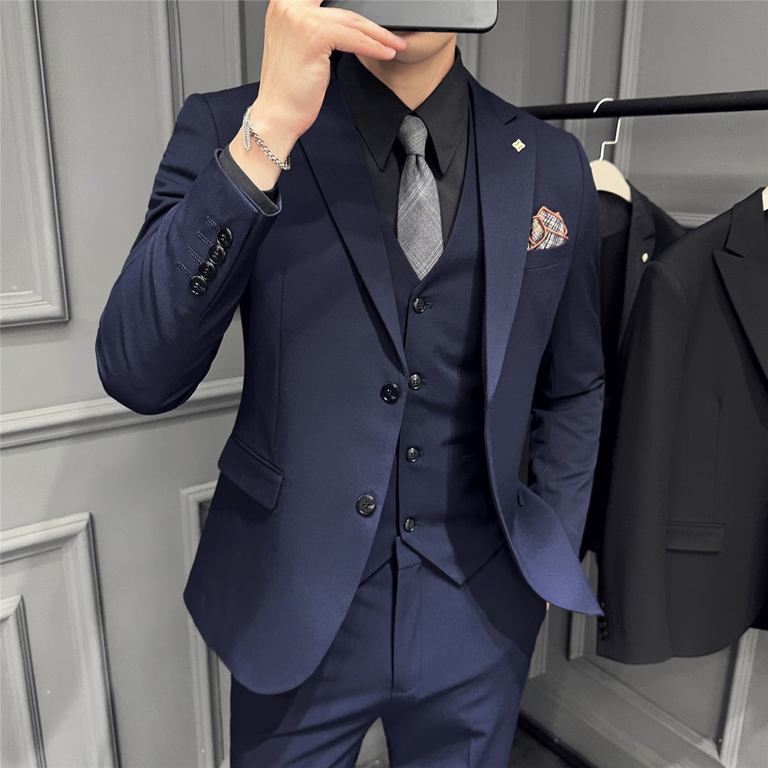 Men's Slim-Fit Business Suit with Vest, Narrow Lapel and Fine Texture Mune Fashion