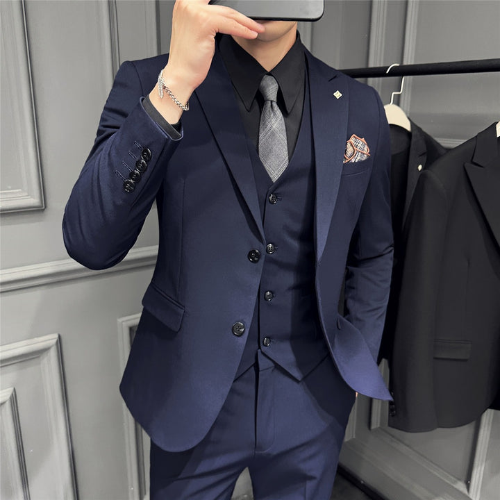 Men's Slim-Fit Business Suit with Vest, Narrow Lapel and Fine Texture Mune Fashion