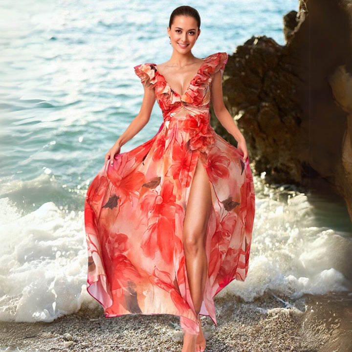 Women's one-piece swimsuit with floral ruffle details Mune Fashion