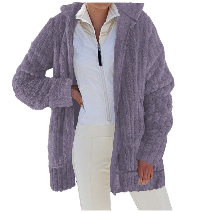 Women's Oversize Teddy-Fleece Hooded Coat with Ribbed Cuffs and Side Pockets Mune Fashion