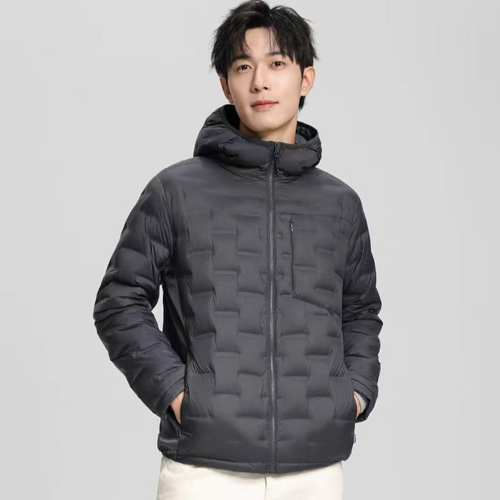 Men's Lightweight Quilted Hooded Winter Jacket with Square Quilted Pattern Mune Fashion