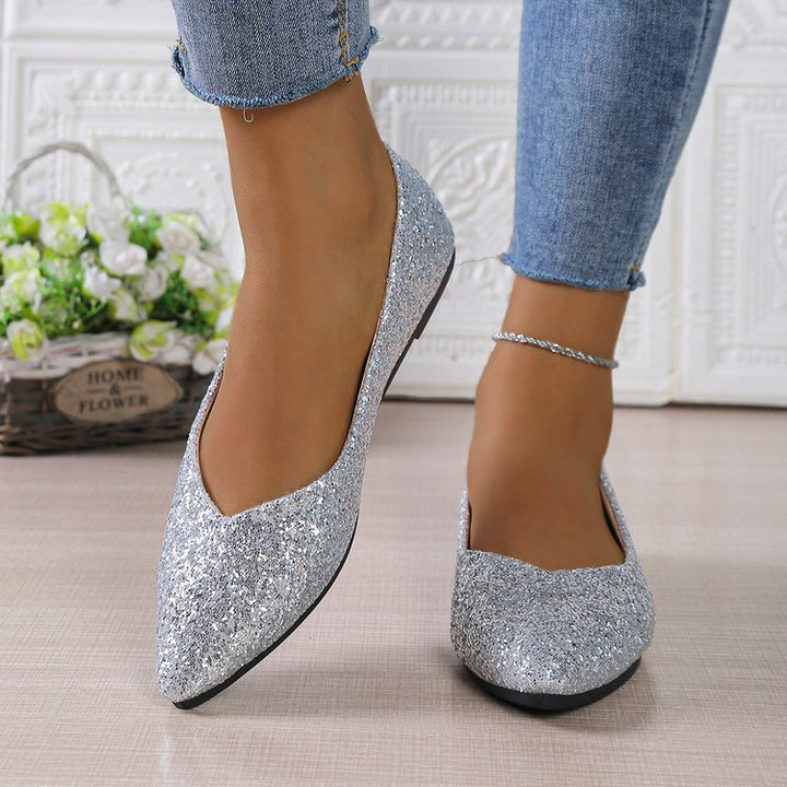 Women Glitter Ballet Flats with Pointed Toe and Flat Sole Mune Fashion