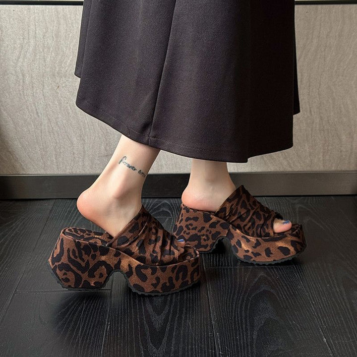 Women's Platform Slippers with Leopard Print and Knotted Bandage Mune Fashion