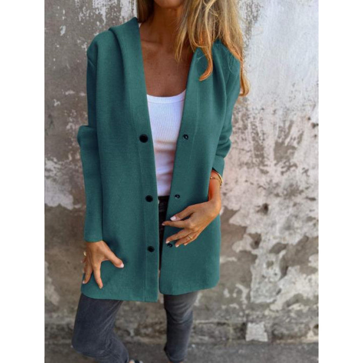 Women's Midi Length Oversized Coat made of Wool Blend with Clear Button Placket and Minimalist Lapels Mune Fashion