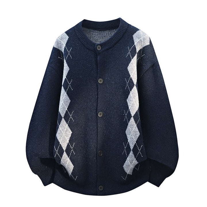 Women's Oversized Knit Cardigan with Diamond Pattern & Button Placket Mune Fashion