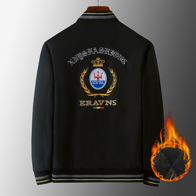 Men's stick detail bomber jacket in retro crest style with emblem embroidery and zipper arm pocket Mune Fashion