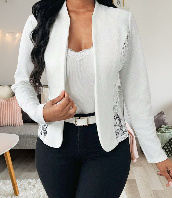 Women's Elegant Blazer Jacket with Lace Accents Mune