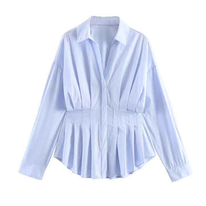 Women's tailored pleated blouse with peplum Mune Fashion