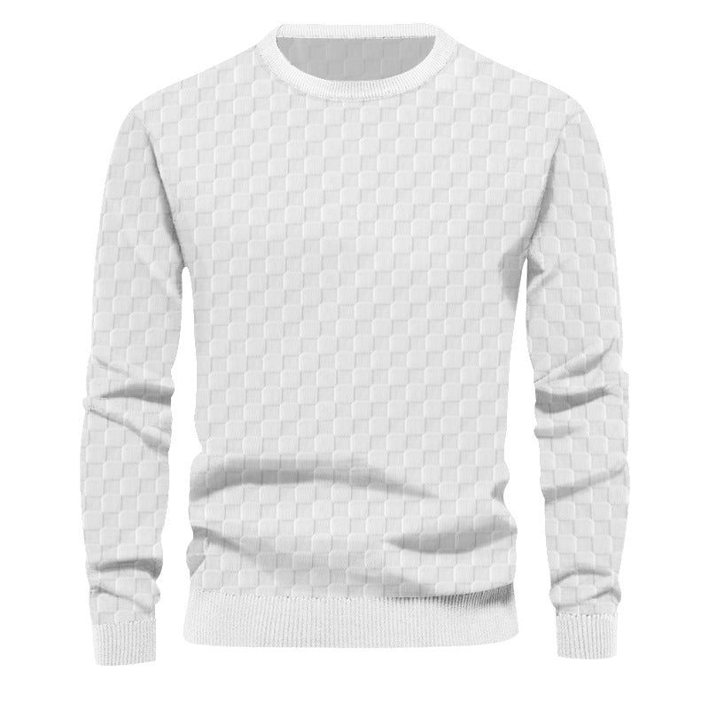 Men's finely structured round neck sweater with check relief and ribbed cuffs Mune Fashion