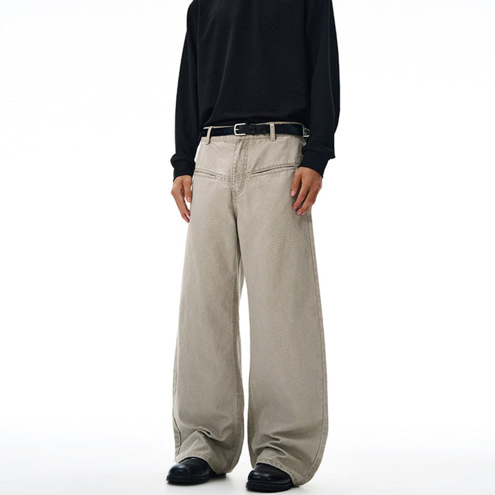 Men's Extra Wide Floor-Length Canvas-Inspired Wide Pants with Extra Long Hem Mune Fashion
