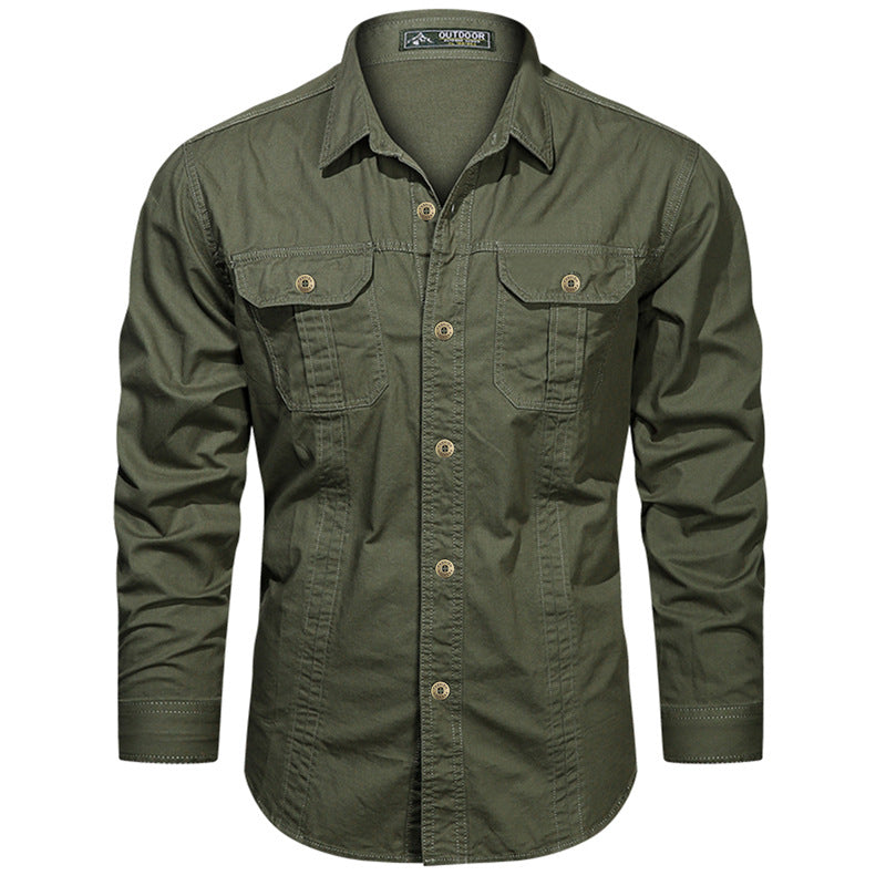 Men's long-sleeved cotton shirt with chest pockets and fitted cut Mune Fashion