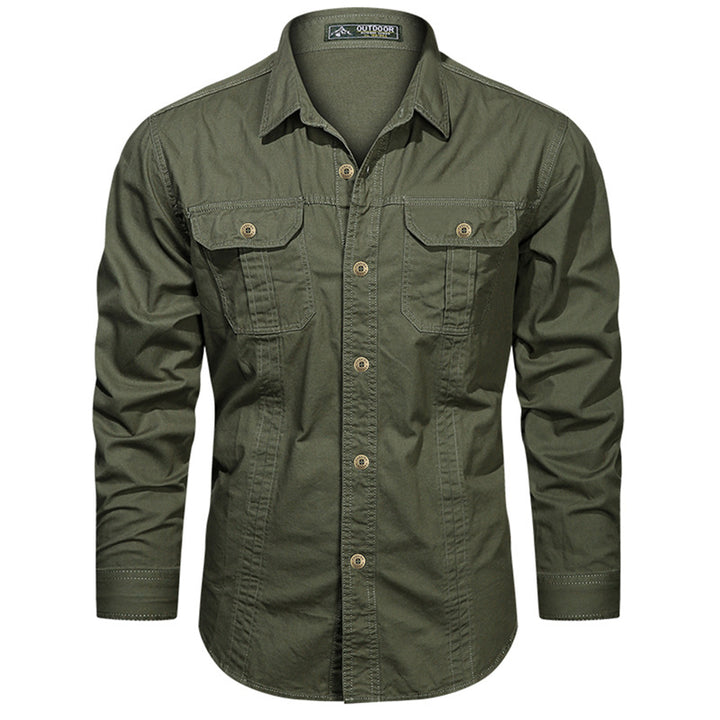 Men's long-sleeved cotton shirt with chest pockets and fitted cut Mune Fashion